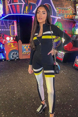 Black White Yellow Striped Leggings and Crop Top - Aalijah