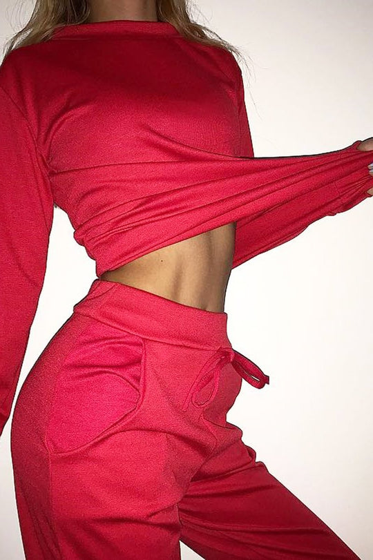 Red Sweatshirt and Joggers Loungewear Set - Evalin