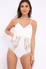 White Floral Cut Out Bodysuit - Tracy