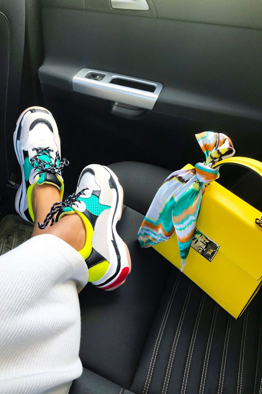 Yellow And Green Chunky Lace Up Trainers - Thea