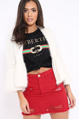 White Shaggy Peplum Cardigan - Trianna