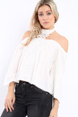 White Halter Neck Lace up Front Top- Triana