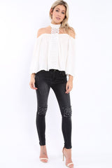 White Halter Neck Lace up Front Top- Triana