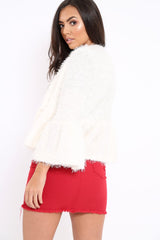 White Shaggy Peplum Cardigan - Trianna