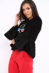 Black Shaggy Peplum Cardigan - Trianna