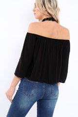 Black Halter Neck Lace up Front Top- Triana