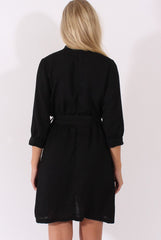 Black High Neck Plunge Tie Waist Dress - Trinity
