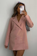 Pink Double Breasted Longline Blazer - Izelle