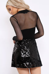 Black Sequin Disc Mini Skirt - Tristy