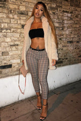 Brown Check Belted Tapered Trousers - Kierra