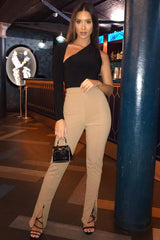 Camel Split Front Flared Trousers - Florie