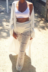 White Lace High Waist Wide Leg Trousers - Adaline