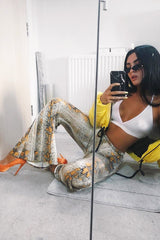 Yellow Snake Print High Waisted Flared Trousers - Kamryn