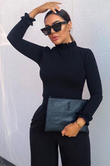 Black Ruffle Neck Bodysuit - Trudy