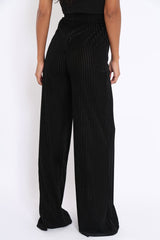 Black Velvet Striped Trousers - Trudy