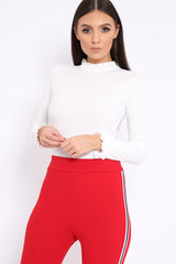 White Ruffle Neck Bodysuit - Trudy