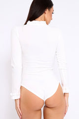 White Ruffle Neck Bodysuit - Trudy