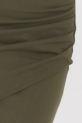 Khaki High Neck Side Ruched Backless Dress - Tulip