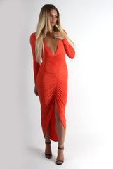 Kristen Orange Ruched Front Dress
