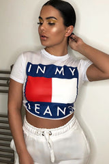 White In My Jeans Crew Neck Top - Tura