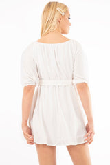 White Plunge Crepe Belted Dress - Baily