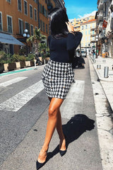 Black and White Check Button Front Skirt - Dalena