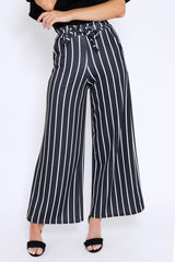 Black & White Stripe Tie Belt Trousers - Twisha