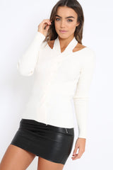 White Choker Twist Knit Jumper - Maya