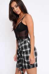 Black Tartan Tie Front Mini Skirt - Tyne