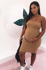 Caramel Ribbed Frill Edge Midi Dress - Aalani