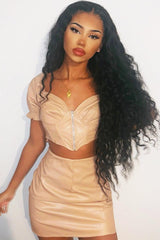 Nude Faux Leather Milkmaid Crop Skirt Co-ord - Primrose