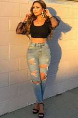 Washed Blue Distressed Jeans - Gilly