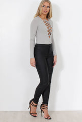 Una Grey Tie Front Bodysuit