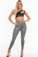 Black Coated One Shoulder Cut Out Bodysuit - Adriana