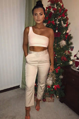 Light Pink One Shouldered Crop Top - Kamri