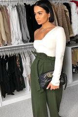 White Asymmetric Bodysuit - Carlina