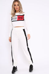 White And Black USA Side Stripe Tracksuit - Simmy