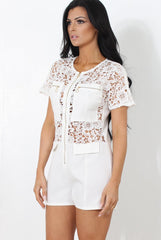 Dero White Crochet Playsuit