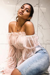 Rose Tulle Mesh Bardot Crop Top - Gemini