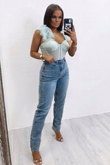 Sage Mesh Corset Frill Strap Bodysuit - Valarie