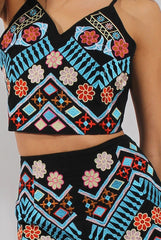 Black & Blue Floral Embroidered Co-ord - Alessia