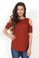 Valentina Orange Cut Out Shoulder Ribbed Top