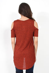 Valentina Orange Cut Out Shoulder Ribbed Top