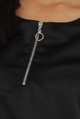 Black Satin Zip Tee Dress - Valeria