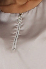 Silver Satin Zip Tee Dress - Valeria