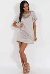 Silver Satin Zip Tee Dress - Valeria