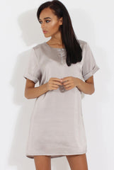 Silver Satin Zip Tee Dress - Valeria