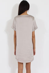 Silver Satin Zip Tee Dress - Valeria