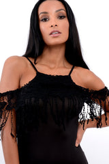 Black Crochet Tassel Bodysuit - Chelsea
