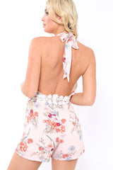 Pink Floral Halter Neck Playsuit - Vanessa